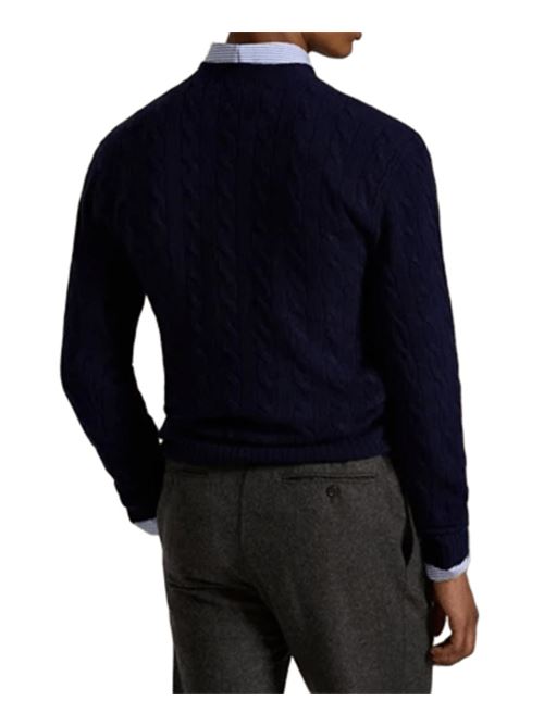 Maglia da uomo in misto lana e cashmere con lavorazione a trecce, colore hunter navy POLO RALPH LAUREN | 710876762002